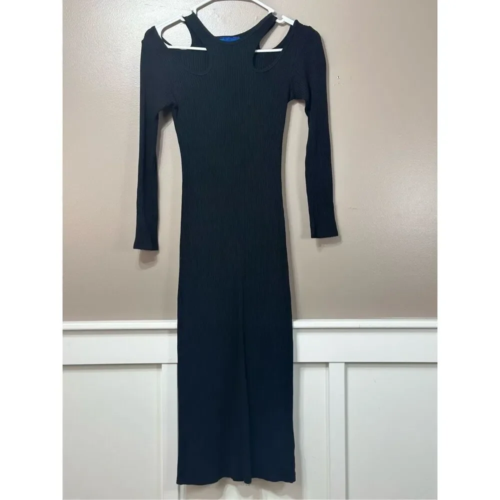 NWOT SIMON MILLER Space Rib-Knit Shoulder Cut Out Black Maxi Dress Women's XS